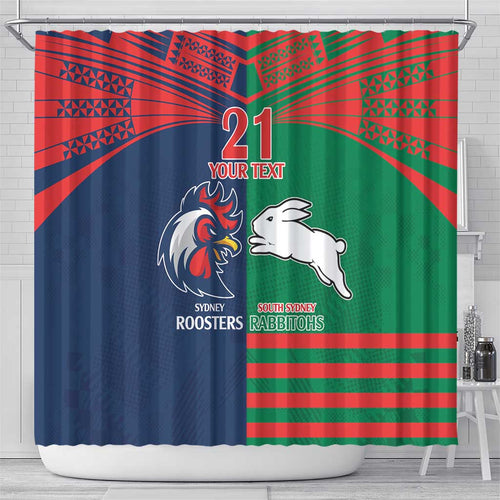 Custom Roosters-Rabbitohs Shower Curtain NRL Tribal Half Style