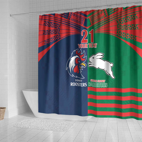 Custom Roosters-Rabbitohs Shower Curtain NRL Tribal Half Style