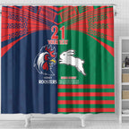 Custom Roosters-Rabbitohs Shower Curtain NRL Tribal Half Style