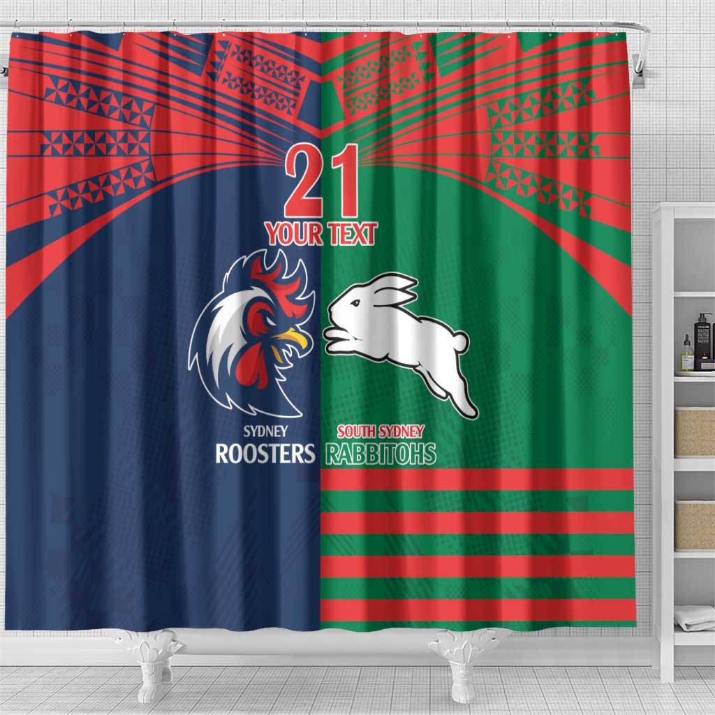 Custom Roosters-Rabbitohs Shower Curtain NRL Tribal Half Style