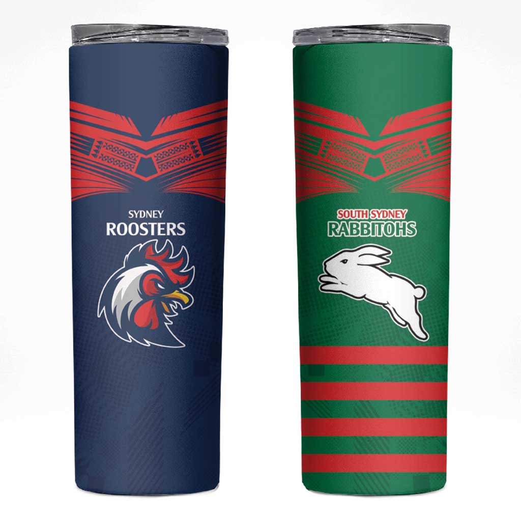 Custom Roosters-Rabbitohs Skinny Tumbler NRL Tribal Half Style