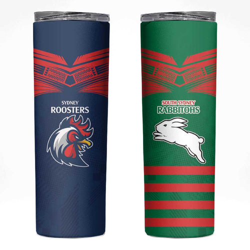 Custom Roosters-Rabbitohs Skinny Tumbler NRL Tribal Half Style