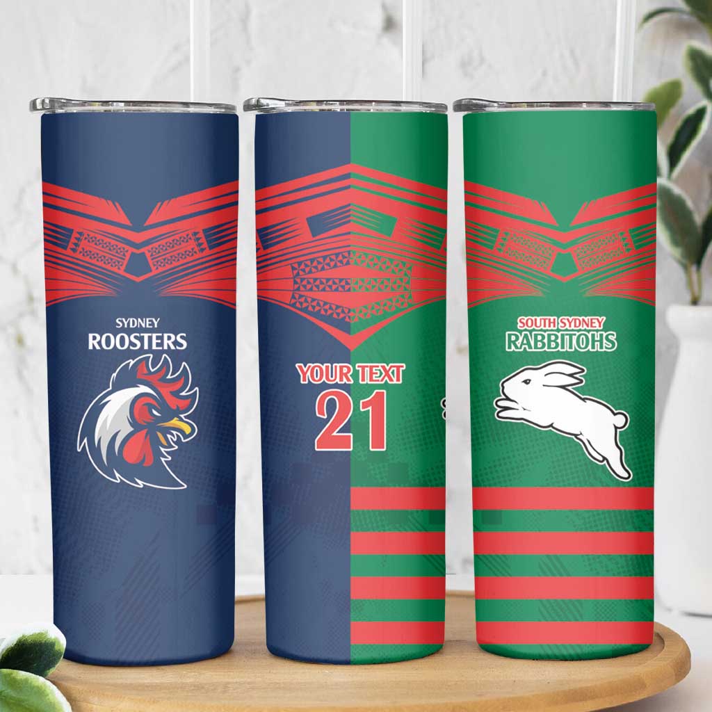 Custom Roosters-Rabbitohs Skinny Tumbler NRL Tribal Half Style