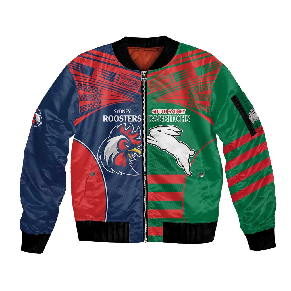 Custom Roosters-Rabbitohs Sleeve Zip Bomber Jacket NRL Tribal Half Style