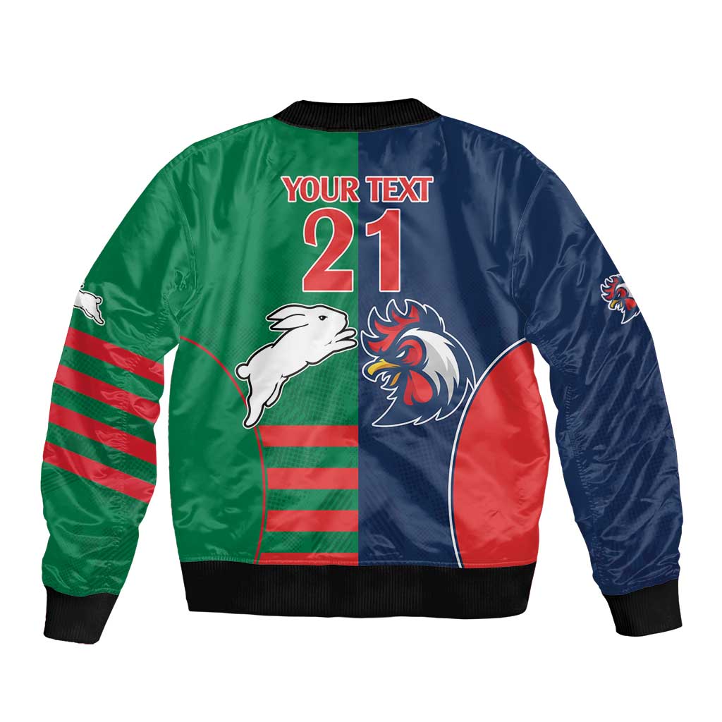 Custom Roosters-Rabbitohs Sleeve Zip Bomber Jacket NRL Tribal Half Style