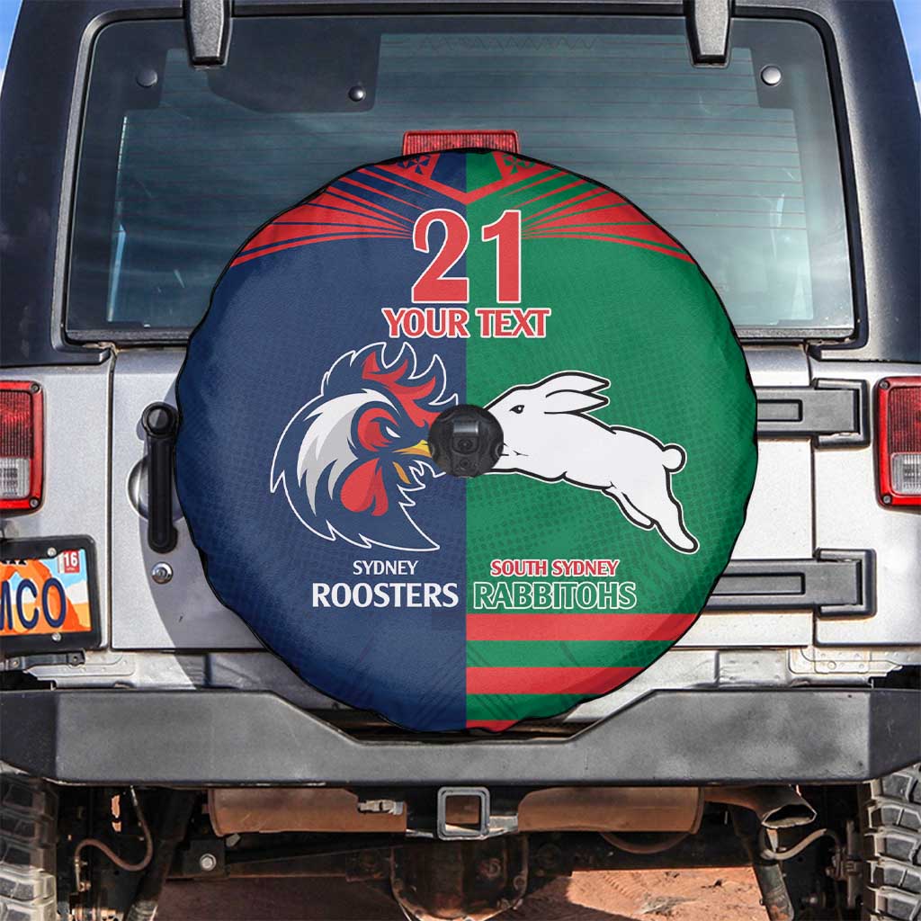 Custom Roosters-Rabbitohs Spare Tire Cover NRL Tribal Half Style