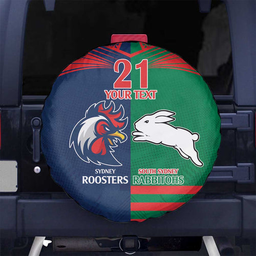 Custom Roosters-Rabbitohs Spare Tire Cover NRL Tribal Half Style