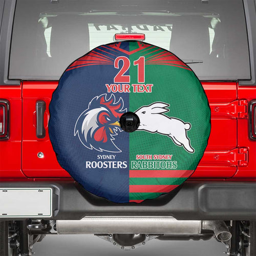 Custom Roosters-Rabbitohs Spare Tire Cover NRL Tribal Half Style