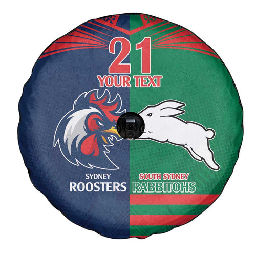 Custom Roosters-Rabbitohs Spare Tire Cover NRL Tribal Half Style