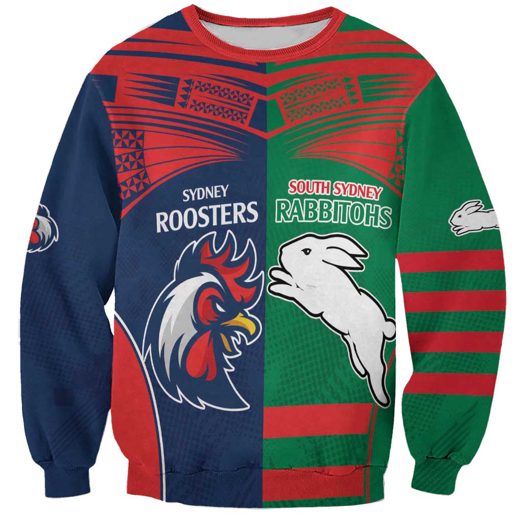 Custom Roosters-Rabbitohs Sweatshirt NRL Tribal Half Style