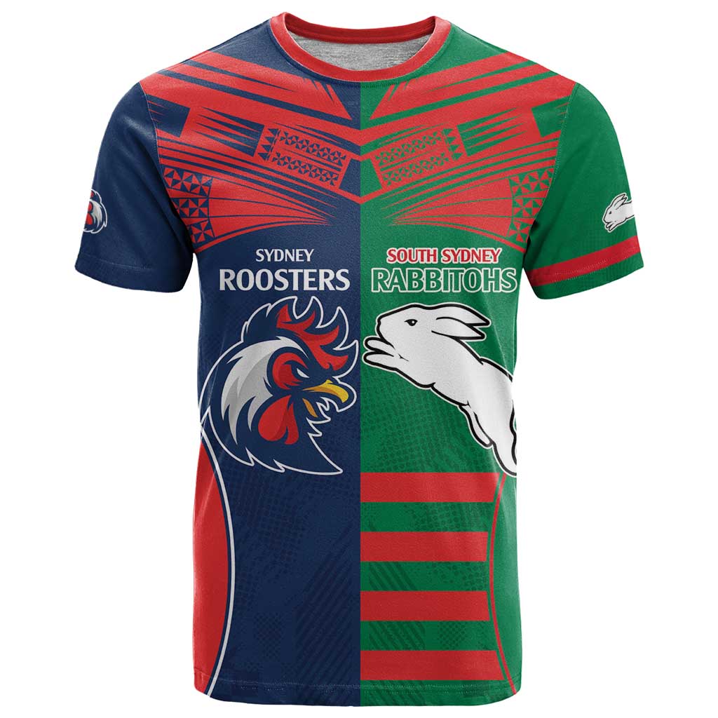 Custom Roosters-Rabbitohs T Shirt NRL Tribal Half Style