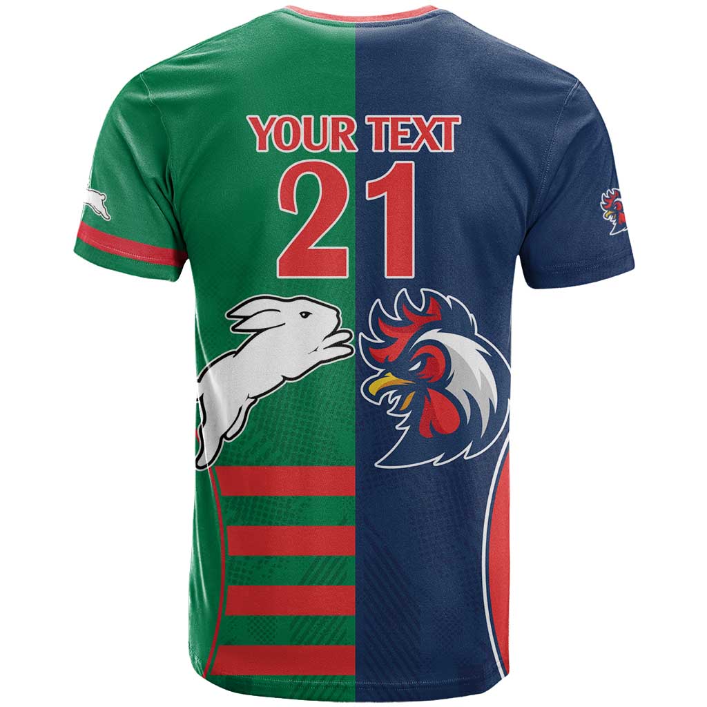 Custom Roosters-Rabbitohs T Shirt NRL Tribal Half Style