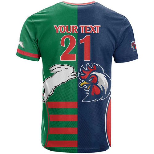 Custom Roosters-Rabbitohs T Shirt NRL Tribal Half Style