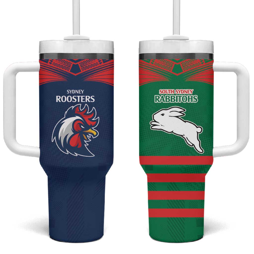 Custom Roosters-Rabbitohs Tumbler With Handle NRL Tribal Half Style