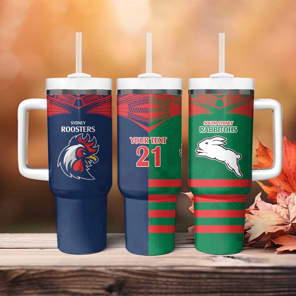 Custom Roosters-Rabbitohs Tumbler With Handle NRL Tribal Half Style