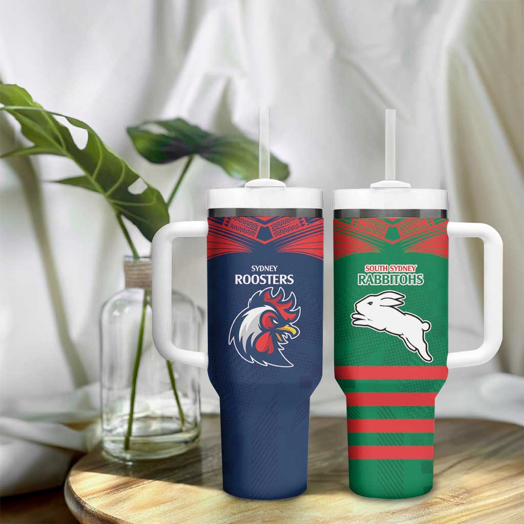 Custom Roosters-Rabbitohs Tumbler With Handle NRL Tribal Half Style