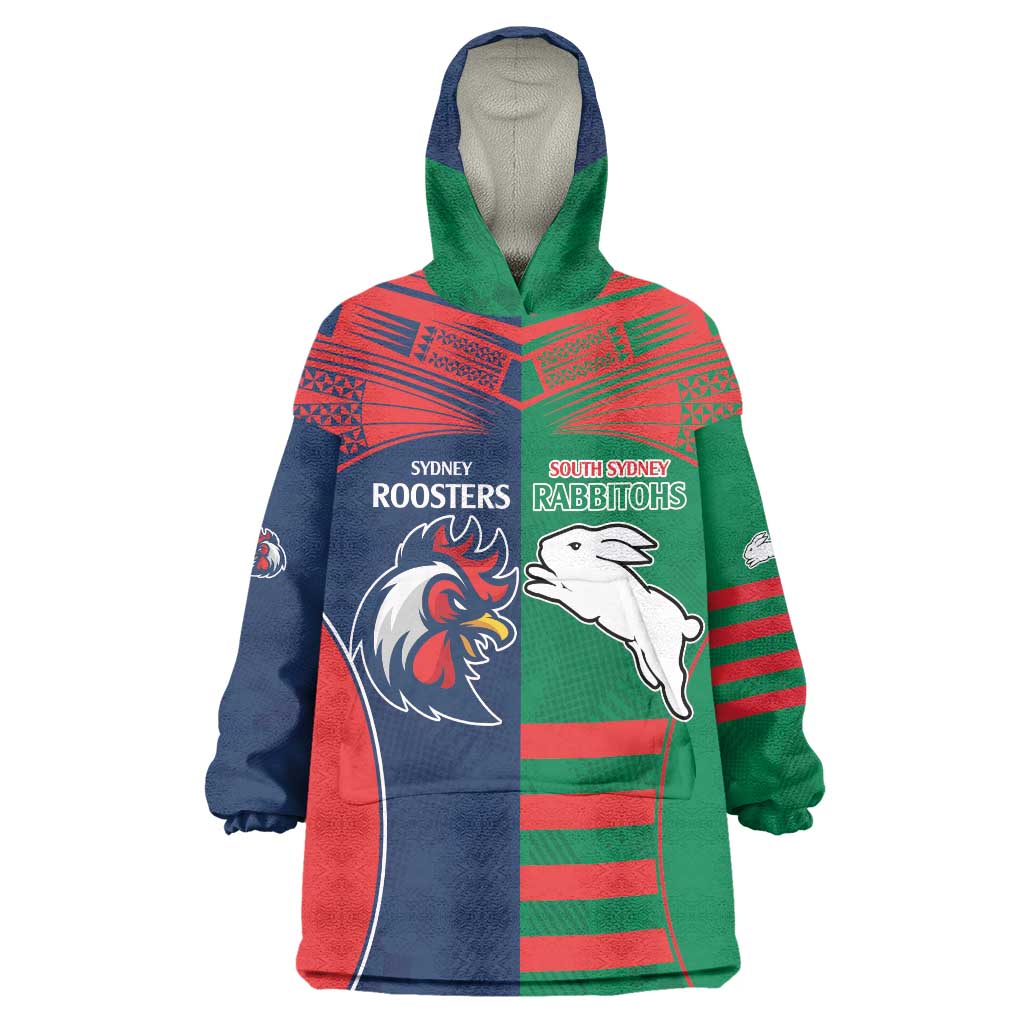 Custom Roosters-Rabbitohs Wearable Blanket Hoodie NRL Tribal Half Style