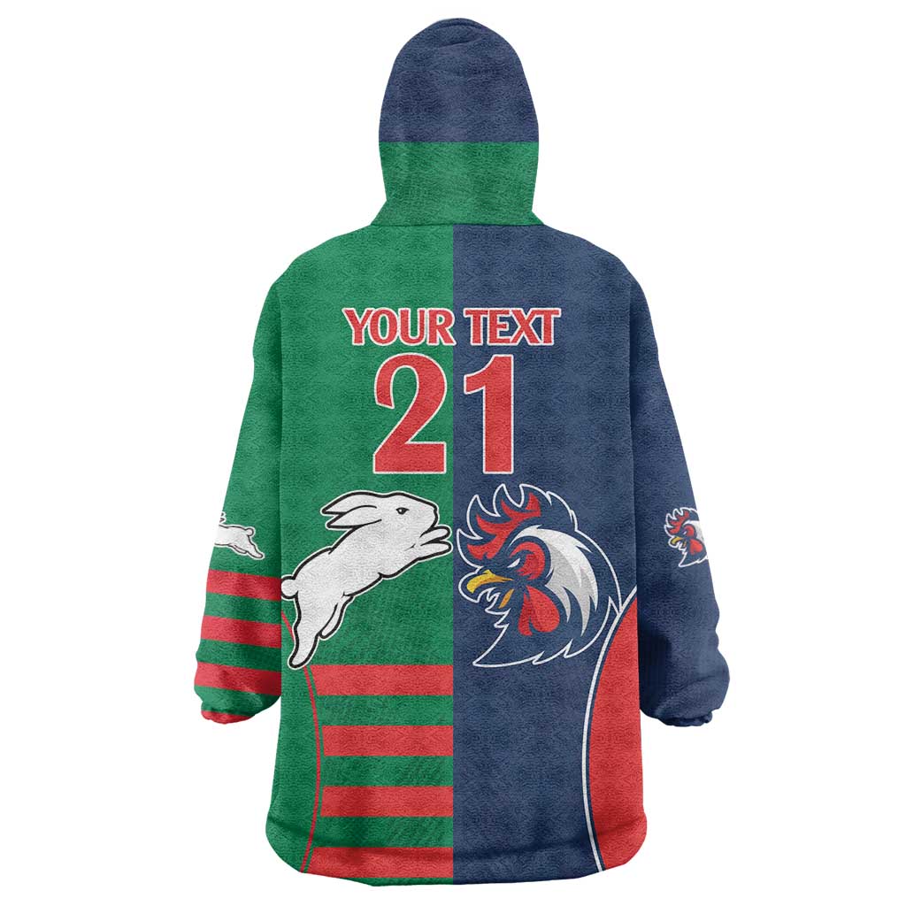 Custom Roosters-Rabbitohs Wearable Blanket Hoodie NRL Tribal Half Style