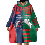 Custom Roosters-Rabbitohs Wearable Blanket Hoodie NRL Tribal Half Style