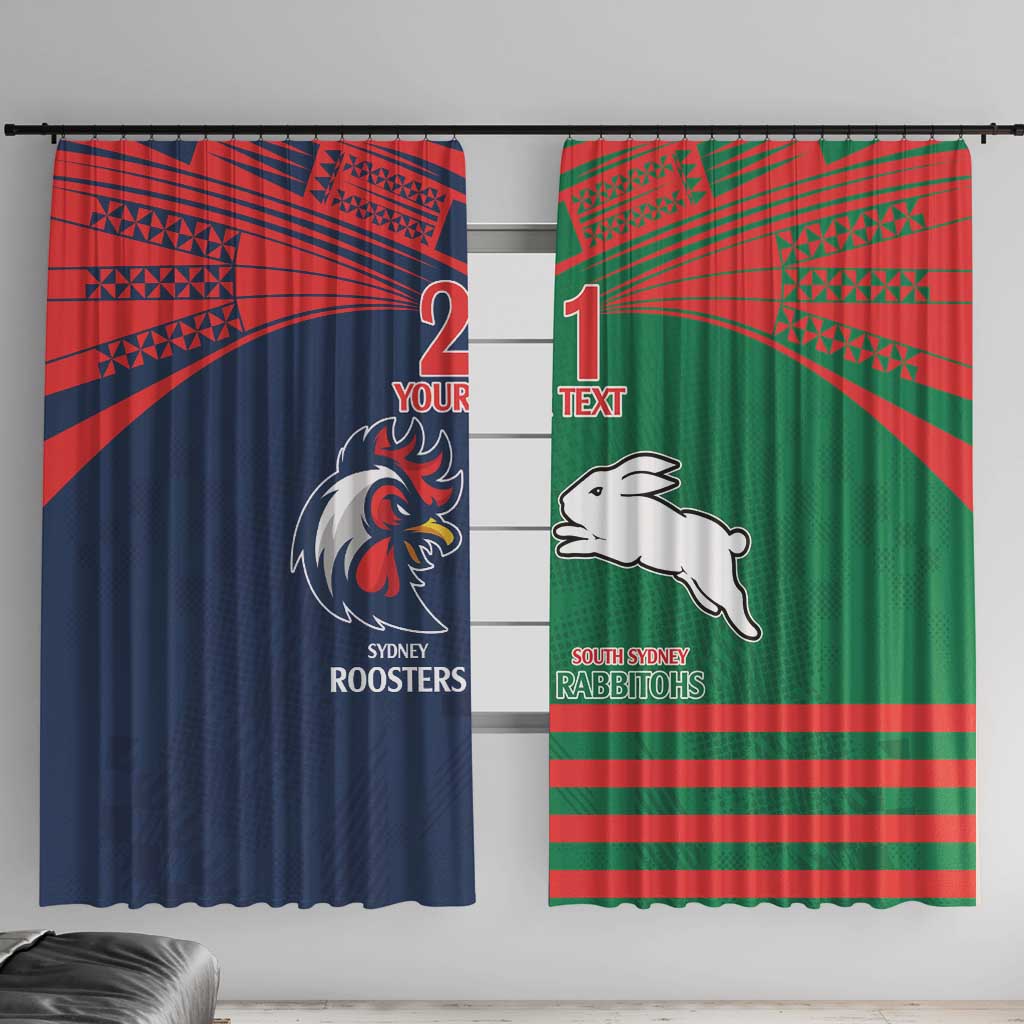 Custom Roosters-Rabbitohs Window Curtain NRL Tribal Half Style