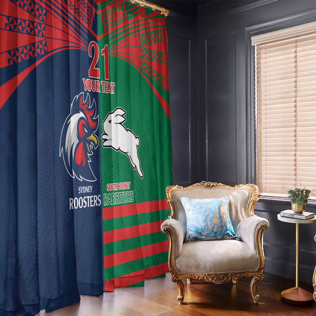 Custom Roosters-Rabbitohs Window Curtain NRL Tribal Half Style