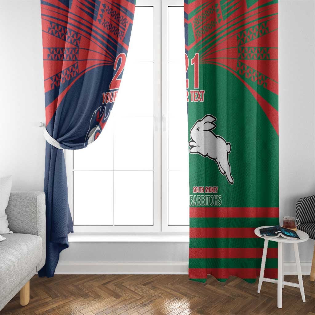 Custom Roosters-Rabbitohs Window Curtain NRL Tribal Half Style