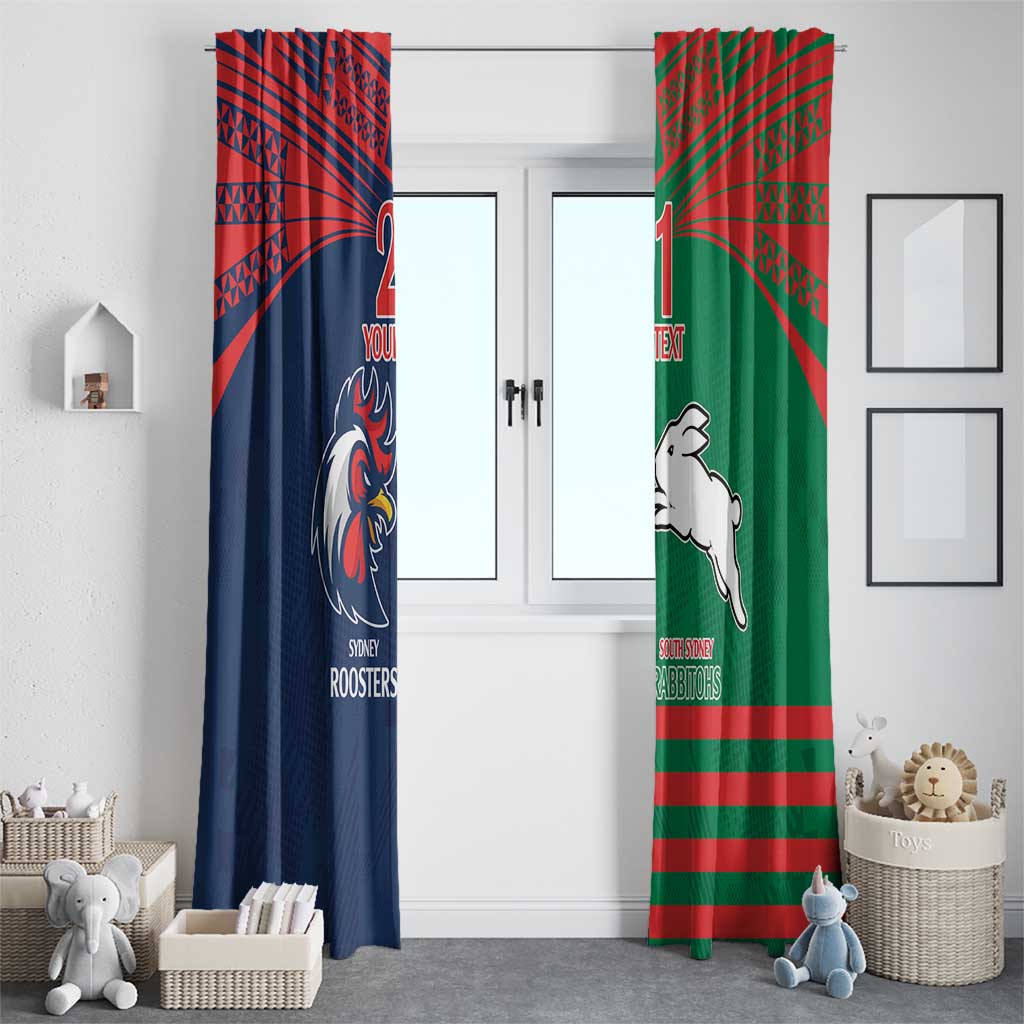 Custom Roosters-Rabbitohs Window Curtain NRL Tribal Half Style