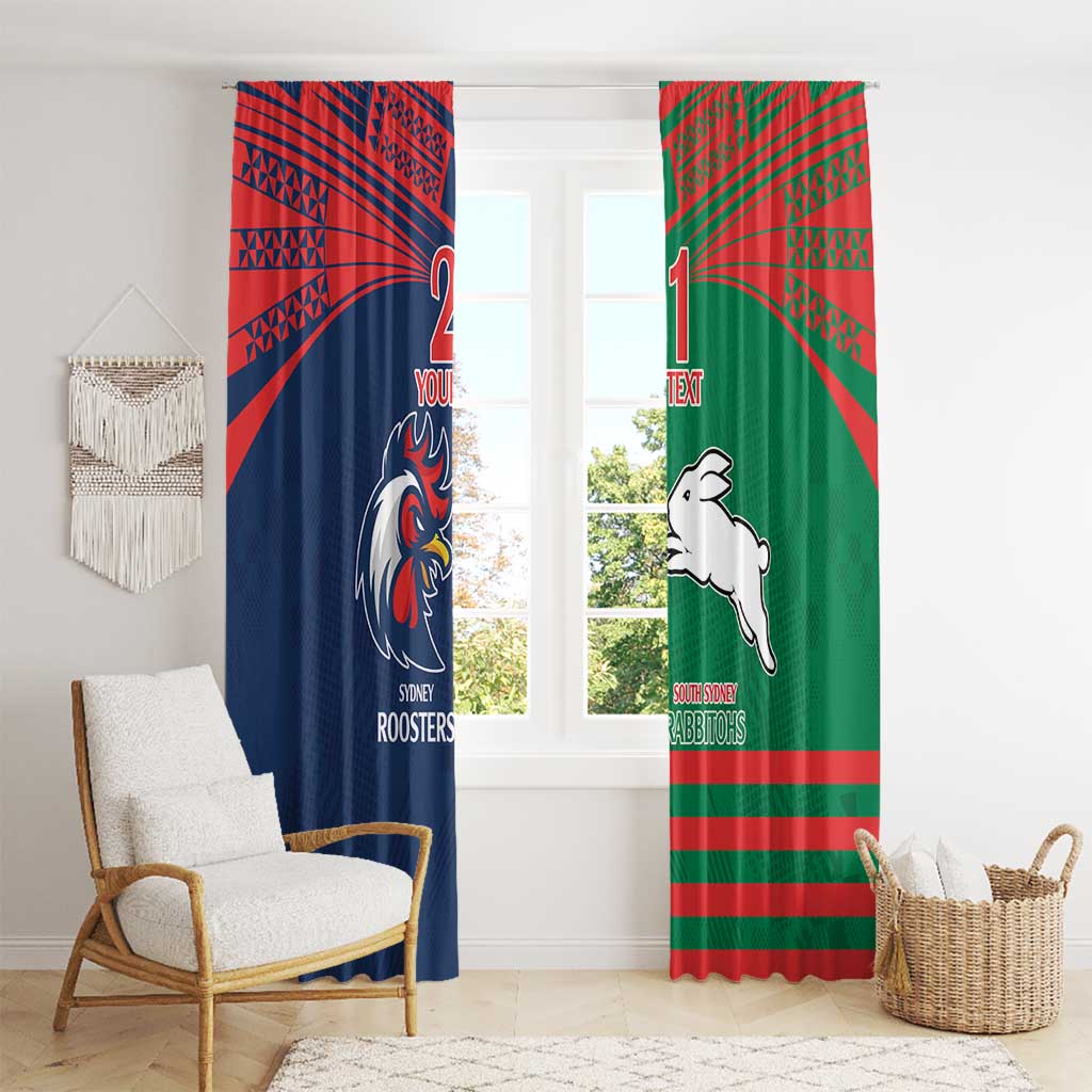 Custom Roosters-Rabbitohs Window Curtain NRL Tribal Half Style
