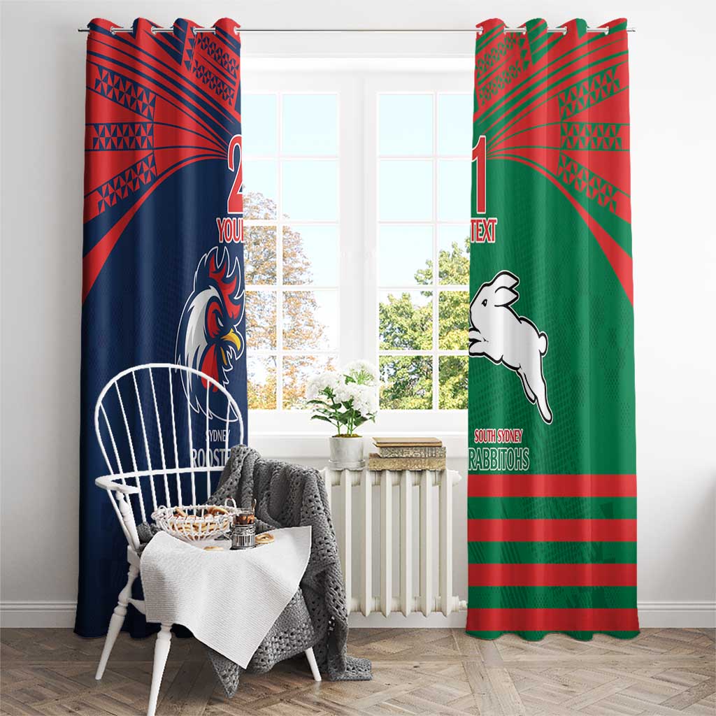 Custom Roosters-Rabbitohs Window Curtain NRL Tribal Half Style
