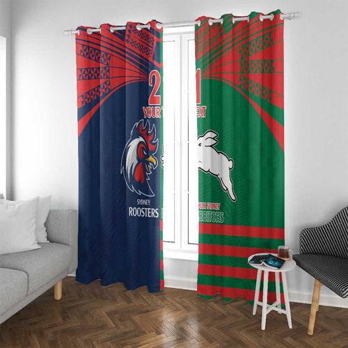 Custom Roosters-Rabbitohs Window Curtain NRL Tribal Half Style