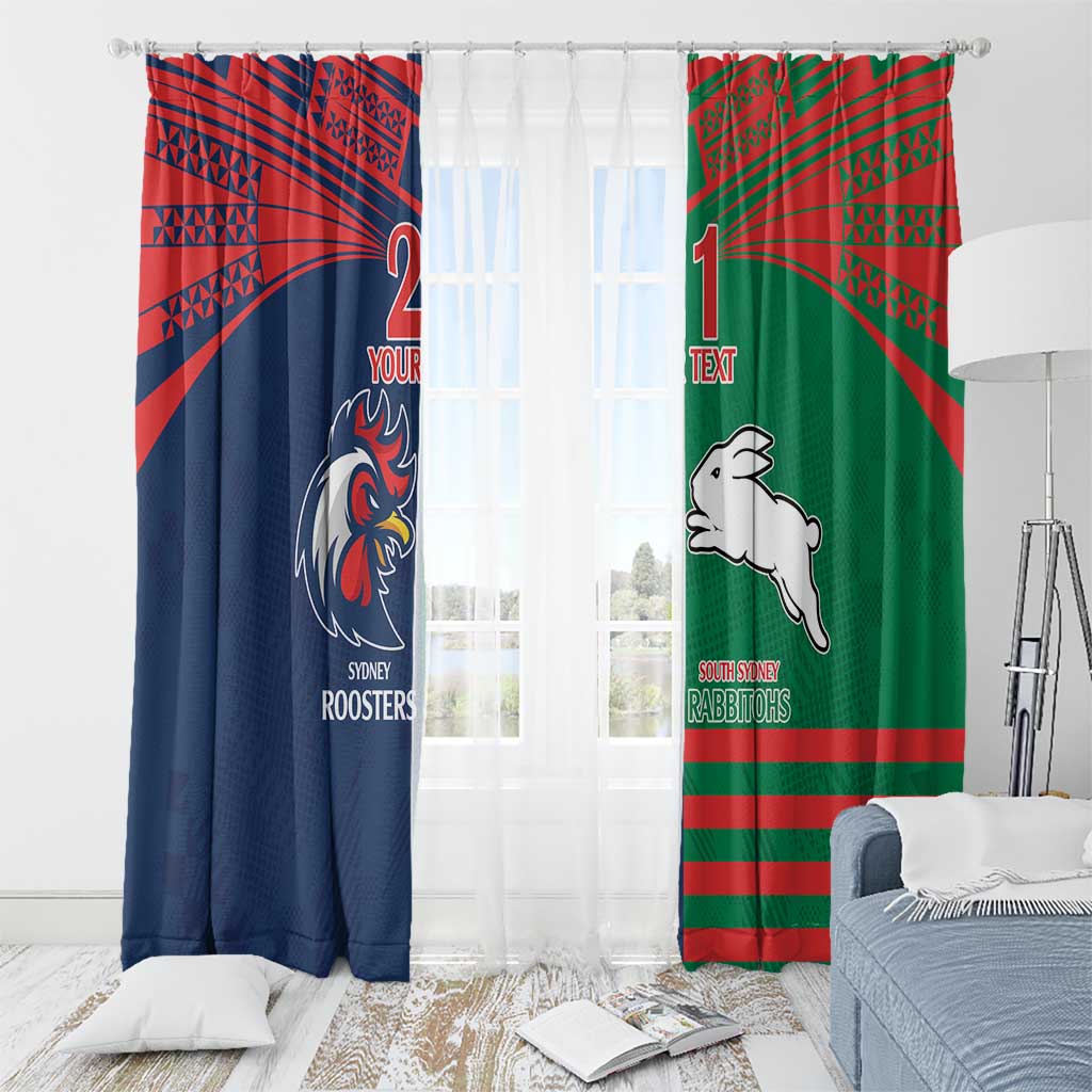 Custom Roosters-Rabbitohs Window Curtain NRL Tribal Half Style