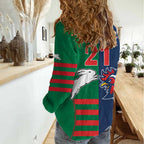 Custom Roosters-Rabbitohs Women Casual Shirt NRL Tribal Half Style