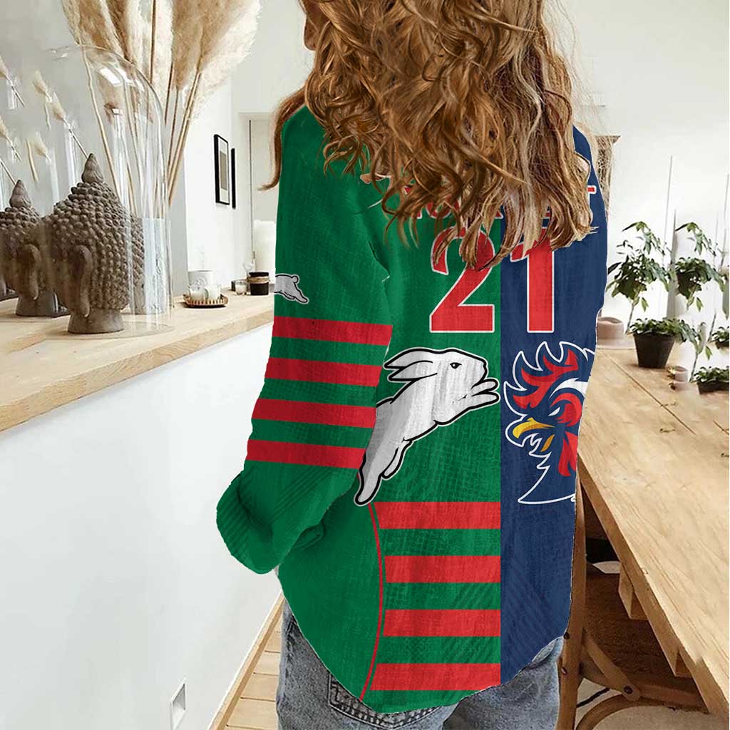 Custom Roosters-Rabbitohs Women Casual Shirt NRL Tribal Half Style
