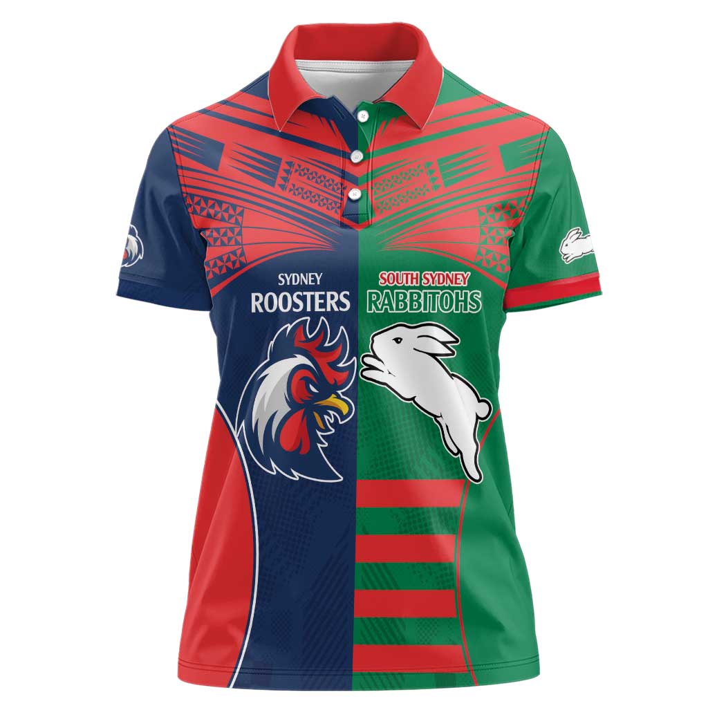 Custom Roosters-Rabbitohs Women Polo Shirt NRL Tribal Half Style