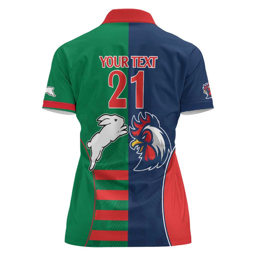 Custom Roosters-Rabbitohs Women Polo Shirt NRL Tribal Half Style