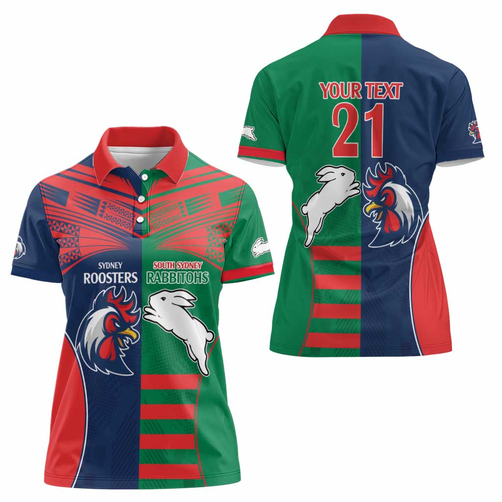 Custom Roosters-Rabbitohs Women Polo Shirt NRL Tribal Half Style