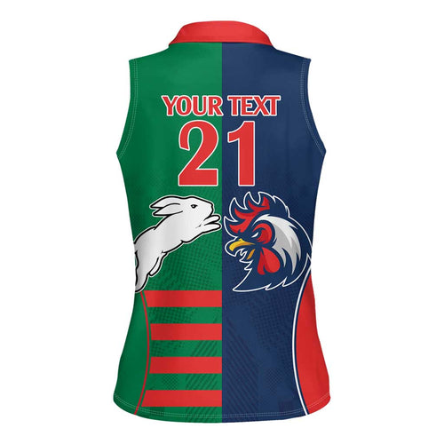 Custom Roosters-Rabbitohs Women Sleeveless Polo Shirt NRL Tribal Half Style