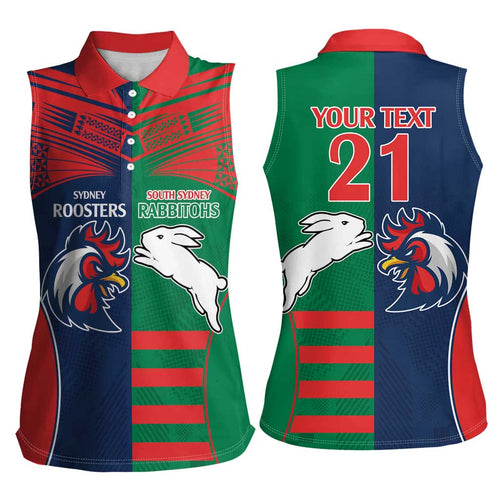 Custom Roosters-Rabbitohs Women Sleeveless Polo Shirt NRL Tribal Half Style