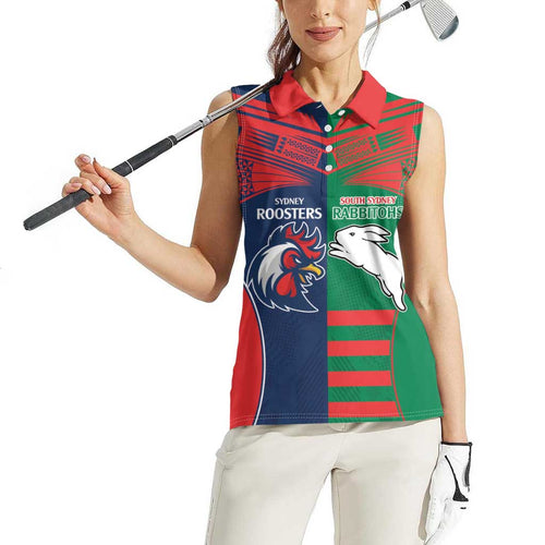 Custom Roosters-Rabbitohs Women Sleeveless Polo Shirt NRL Tribal Half Style