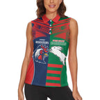 Custom Roosters-Rabbitohs Women Sleeveless Polo Shirt NRL Tribal Half Style