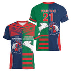Custom Roosters-Rabbitohs Women V-Neck T-Shirt NRL Tribal Half Style
