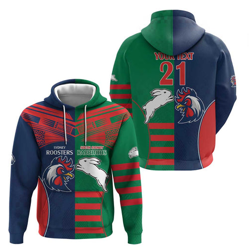Custom Roosters-Rabbitohs Zip Hoodie NRL Tribal Half Style