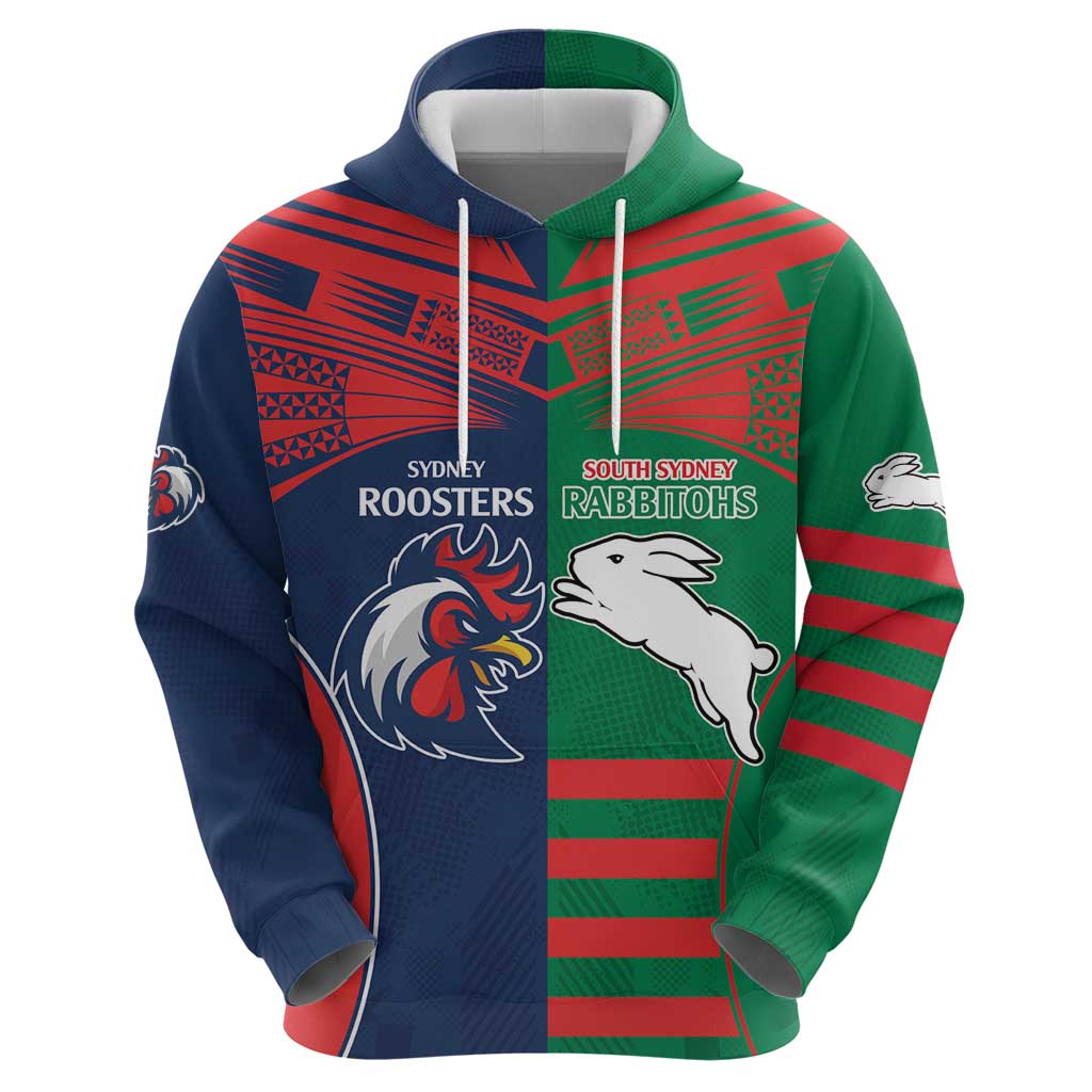 Custom Roosters-Rabbitohs Zip Hoodie NRL Tribal Half Style