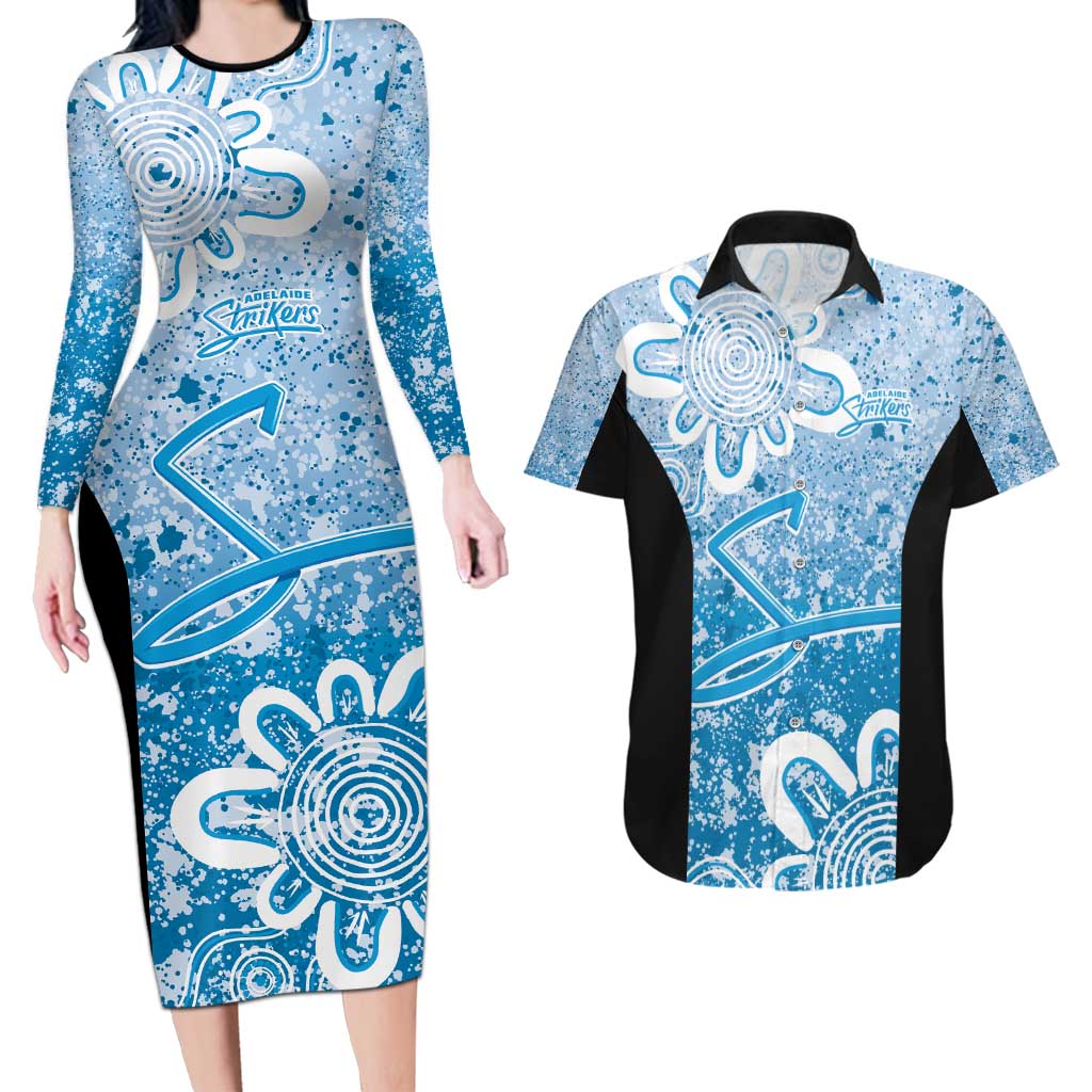 Adelaide Strikers Custom Couples Matching Long Sleeve Bodycon Dress and Hawaiian Shirt Minimalism Aboriginal
