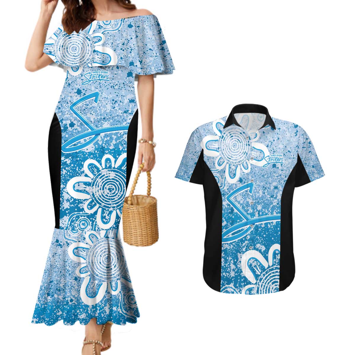 Adelaide Strikers Custom Couples Matching Mermaid Dress and Hawaiian Shirt Minimalism Aboriginal