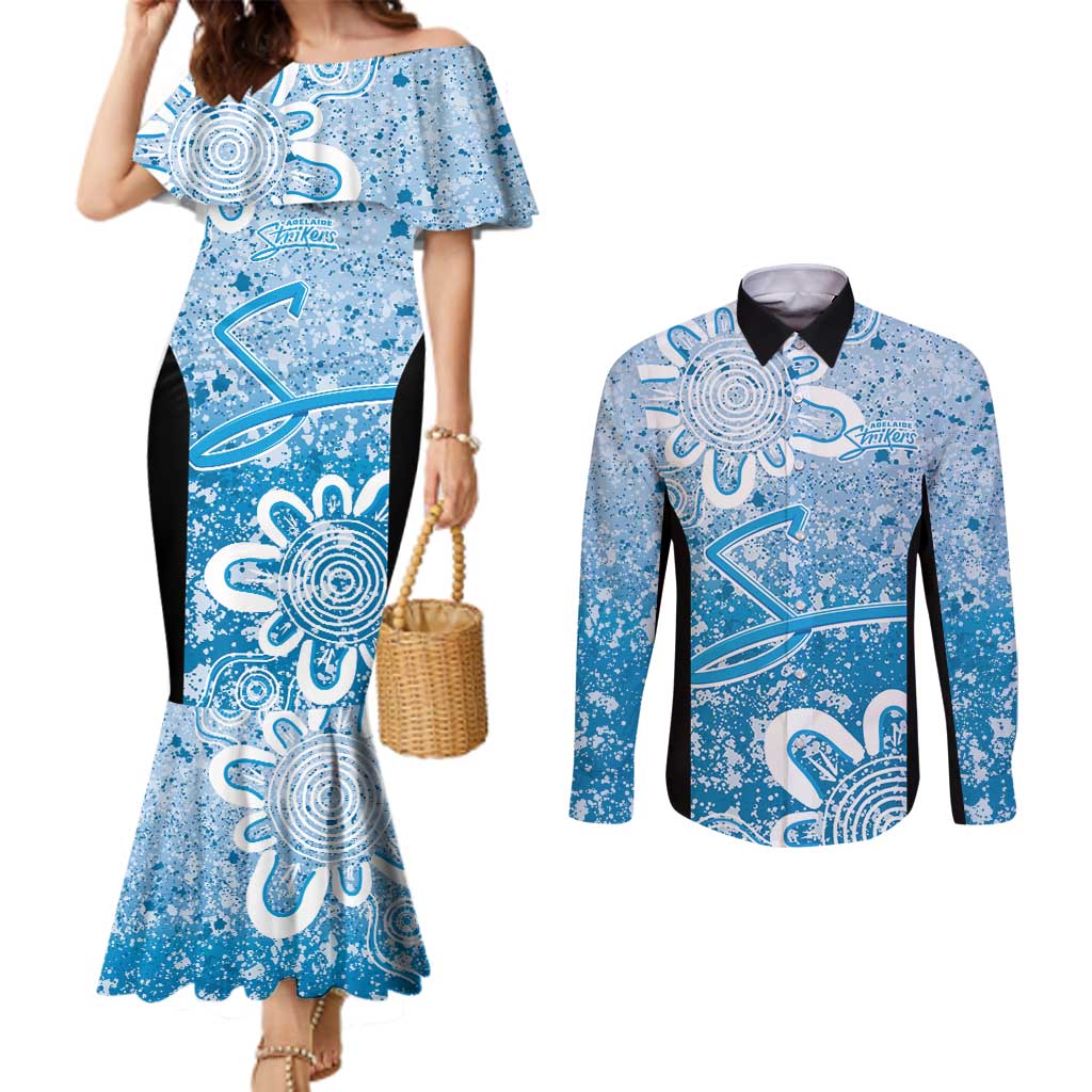 Adelaide Strikers Custom Couples Matching Mermaid Dress and Long Sleeve Button Shirt Minimalism Aboriginal