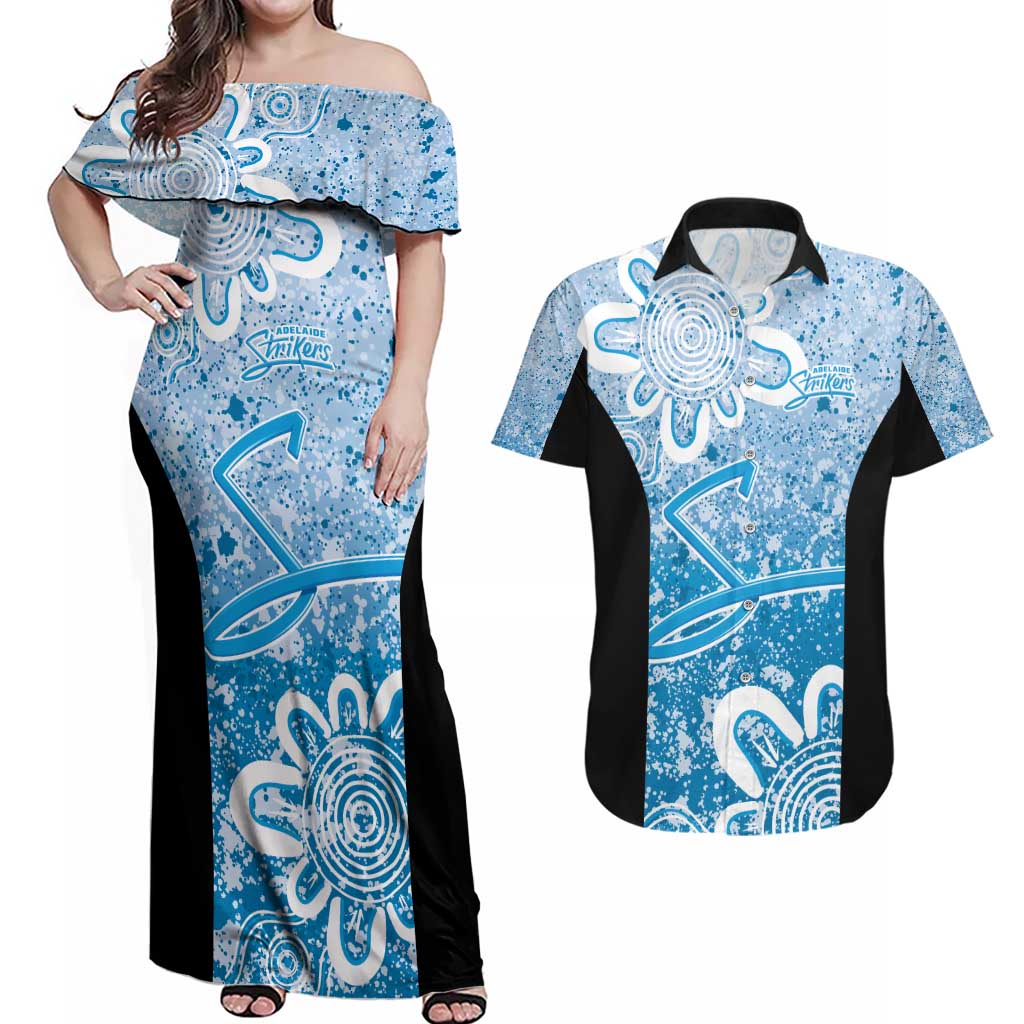 Adelaide Strikers Custom Couples Matching Off Shoulder Maxi Dress and Hawaiian Shirt Minimalism Aboriginal