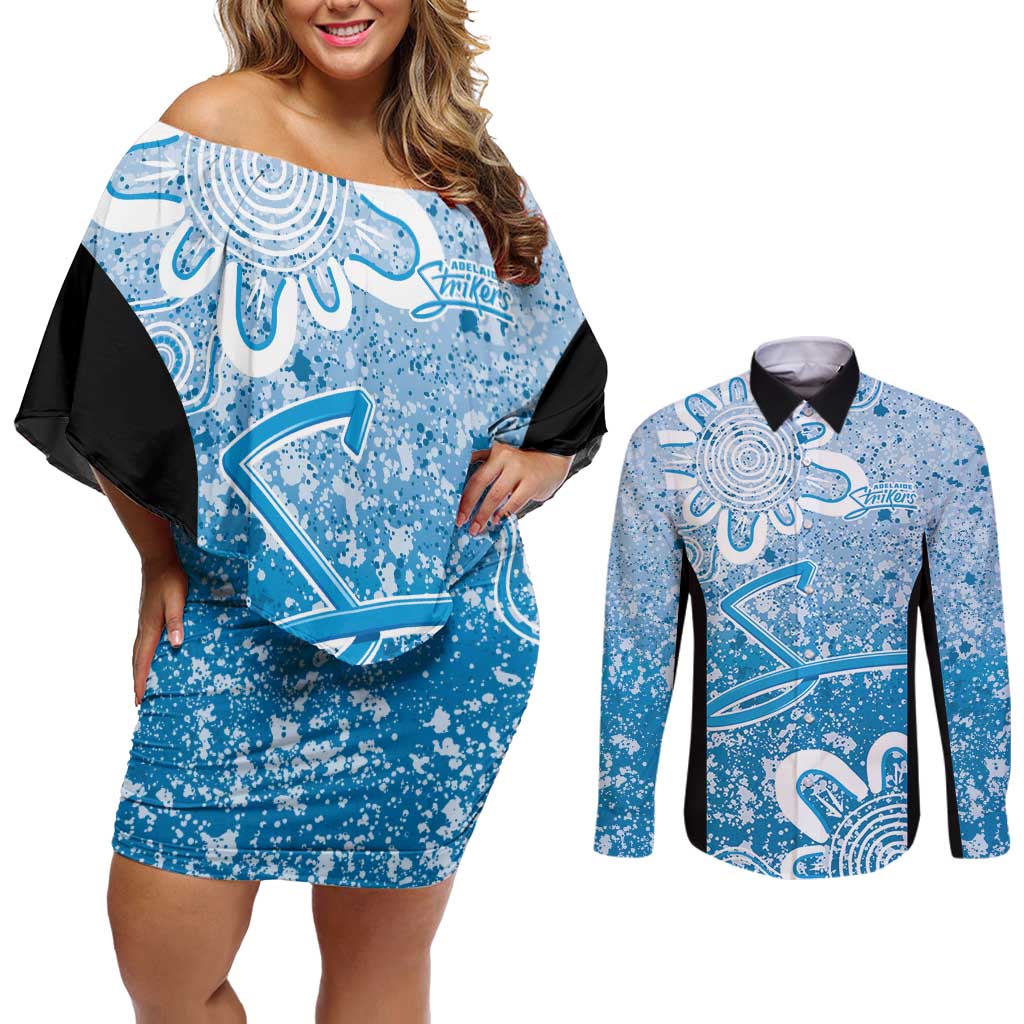 Adelaide Strikers Custom Couples Matching Off Shoulder Short Dress and Long Sleeve Button Shirt Minimalism Aboriginal