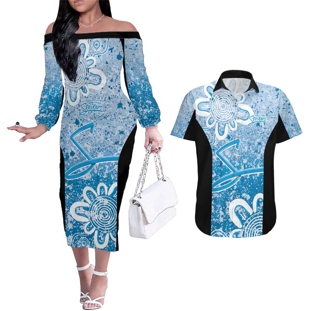 Adelaide Strikers Custom Couples Matching Off The Shoulder Long Sleeve Dress and Hawaiian Shirt Minimalism Aboriginal
