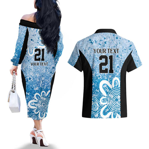 Adelaide Strikers Custom Couples Matching Off The Shoulder Long Sleeve Dress and Hawaiian Shirt Minimalism Aboriginal